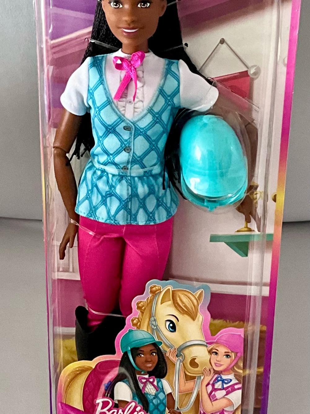 Barbie Doll in Teal Riding Vest with Bright Pink Pants and Teal Helmet